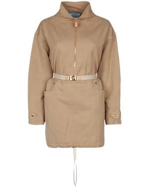 Prada Half-Zipped Drawstring Jacket - Natural