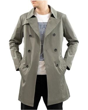 Armani Collezioni Medium And Long Style Lapel Logo Trench Coat - Grey