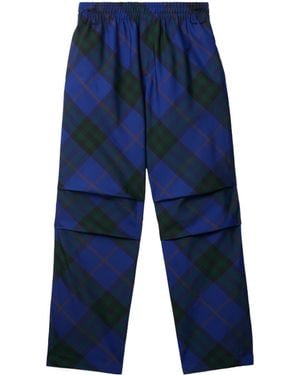 Burberry Straight Leg Chequered Twill Trousers - Blue