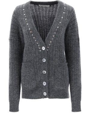 Alessandra Rich Embellished V-Neck Cardigan - Grey