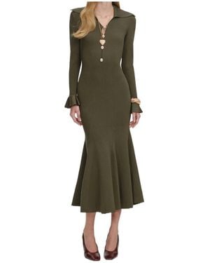 Self-Portrait Oversized Collar Button Midi Dress - Green