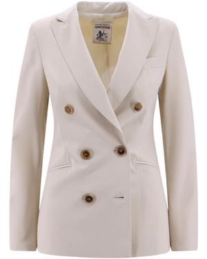 Semicouture V-Neck Double-Breasted Blazer - Natural