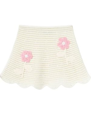 Self-Portrait Floral Knit Midi Skirt - Natural