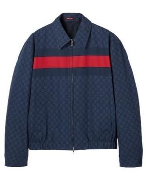 Gucci Gg Cotton Poplin Jacket With Web - Blue