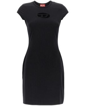 DIESEL Logo Embroidered Crewneck Mini Dress - Black