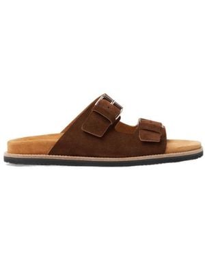 SCAROSSO Enea Buckled Slip-On Sandals - Brown