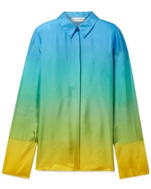 Oscar de la Renta Gradient Silk Satin Twill Shirt - Blue
