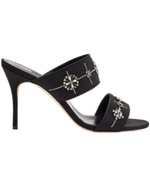 Manolo Blahnik Crystal-Embellished Crepe De Chine Mules - Black