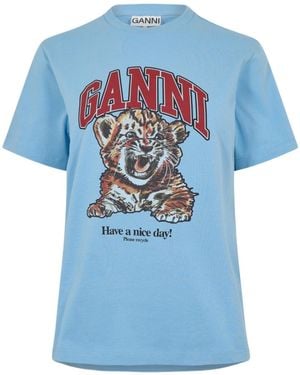 Ganni Logo Crew Neck T-Shirt - Blue