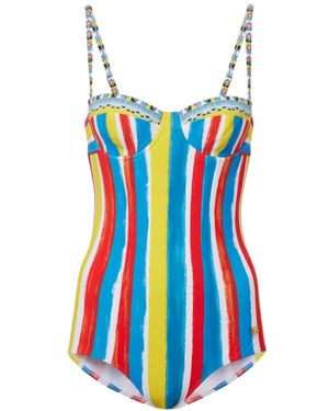 Dolce & Gabbana Cutout Striped Swimsuit - Blue