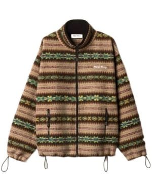Miu Miu Fleece Zip-Up Jacket - Brown