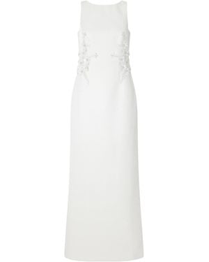 Rebecca Vallance Floral-Appliquéd Darted Crepe Gown - White