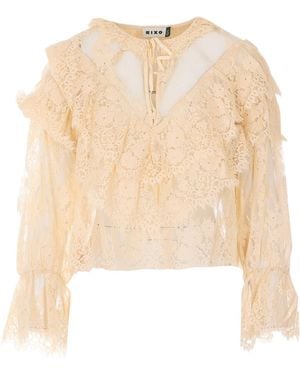 RIXO London Lace Ruffled Top - Natural