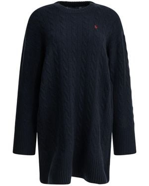Polo Ralph Lauren Cable-Knit Embroidered-Logo Mini Dress - Blue