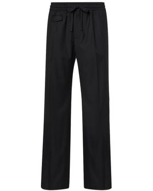 Dolce & Gabbana Virgin Wool Twill Wide-Leg Pants - Black