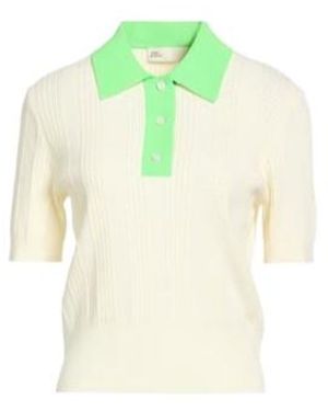 Tory Burch Mid-Sleeve Knit Top With Color-Blocked Polo Collar - White