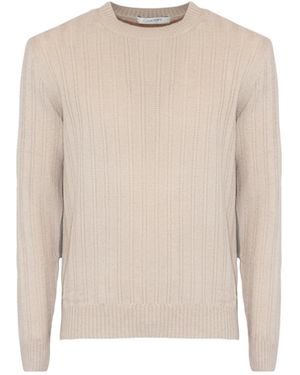 Cruciani Ribbed Crew Neck Knitted Jumper - Natural