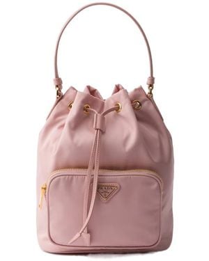 Prada Re-Nylon Triangle-Logo Drawstring Bucket Bag - Pink