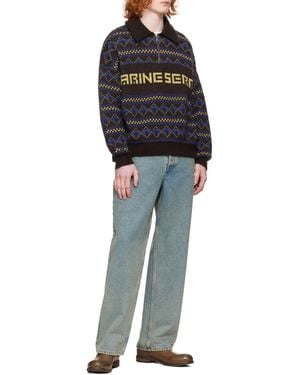 Marine Serre Lapel Long Sleeve Sweater - Black