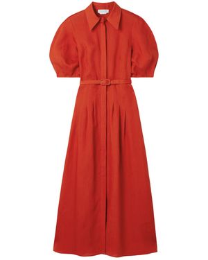 Gabriela Hearst Maude Belted Linen Midi Shirt Dress - Red