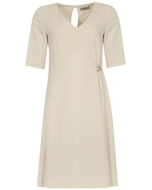 Herno Short Sleeved V-Neck Midi Dress - Natural