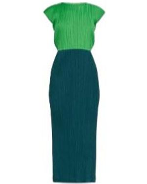 Pleats Please Issey Miyake Swing Colour-Block Midi Dress - Green