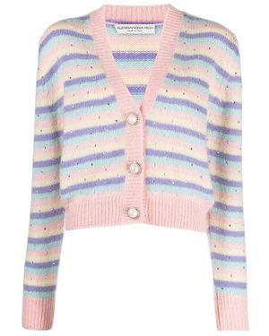 Alessandra Rich Striped Diamond Trim Short Cardigan - White