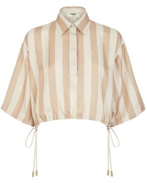 Fendi Striped Drawstring Hem Cropped Shirt - Natural