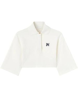 Palm Angels Monogram Embroidered Cropped Polo Shirt - White