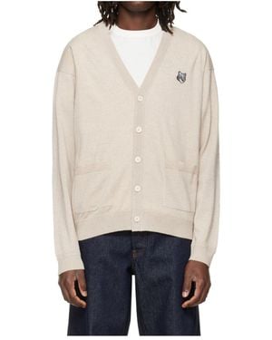 Maison Kitsuné Fox-Head Wool Knit Cardigan - White