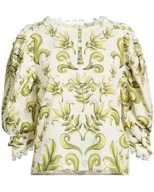 FARM Rio Floral Print Three-Quarter Sleeve Top - Metallic