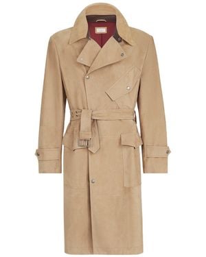Brunello Cucinelli Suede Motorcyle Trench With Nappa Leather Inserts - Natural