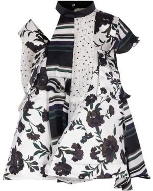 Sacai Floral-Print Patchwork Blouse - Black