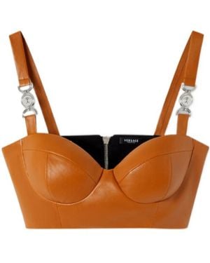 Versace Zipped Leather Top - Brown