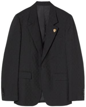 Gucci Single-Breasted Gg Wool Jacket - Black