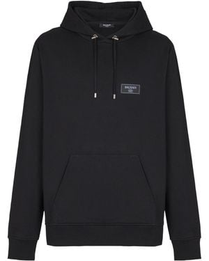 Balmain Logo Patch Drawstring Hoodie - Black