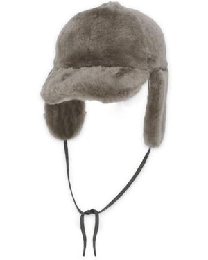 Brunello Cucinelli Strap Fastened Shearling Hat - Grey