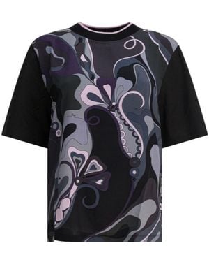 PUCCI Cotton And Silk Crewneck T-Shirt With Print - Black
