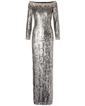 Jenny Packham Marine Sequined Off-Shoulder Gown - Gray