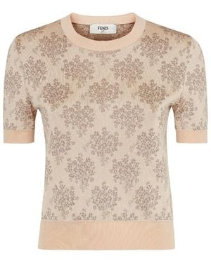 Fendi Floral Jacquard Short Sleeved Sweater - Natural