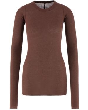 Rick Owens Long Sleeved Hip-Length Ribbed T-Shirt - Brown