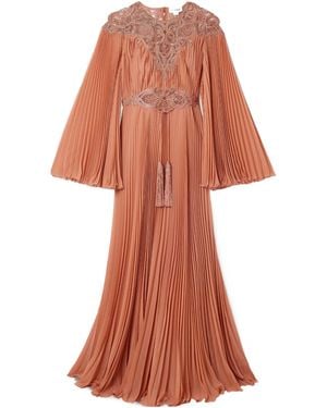 Zuhair Murad Embellished Tulletrimmed Plisségeorgette Gown - Red