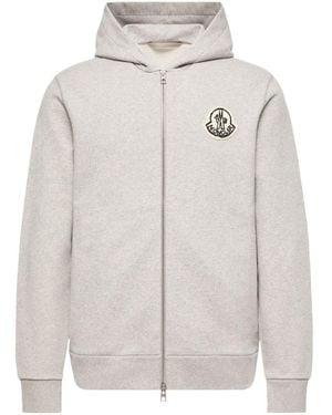 Moncler Sketched Logo Zip-Up Cotton Hoodie - Gray