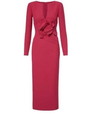 Roland Mouret Floral-Applique Crêpe Midi Dress - Red