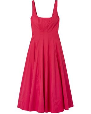 STAUD Pleated Poplin Midi Dress - Red