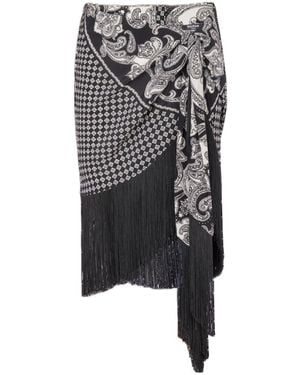 Balmain Fringed Silk Scarf Skirt - Black