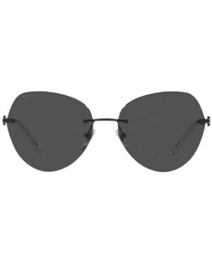 BVLGARI Engraved-Logo Geometric-Frame Sunglasses - White