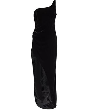 Alessandra Rich One-Shoulder Velvet Maxi Dress - Black