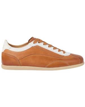 Brunello Cucinelli Calfskin Contrast-Panel Trainers - Brown