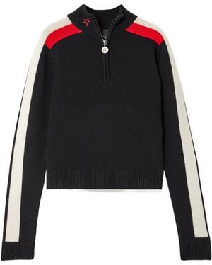 Perfect Moment La Tour Intarsia Merino Wool Half-Zip Jumper - Black